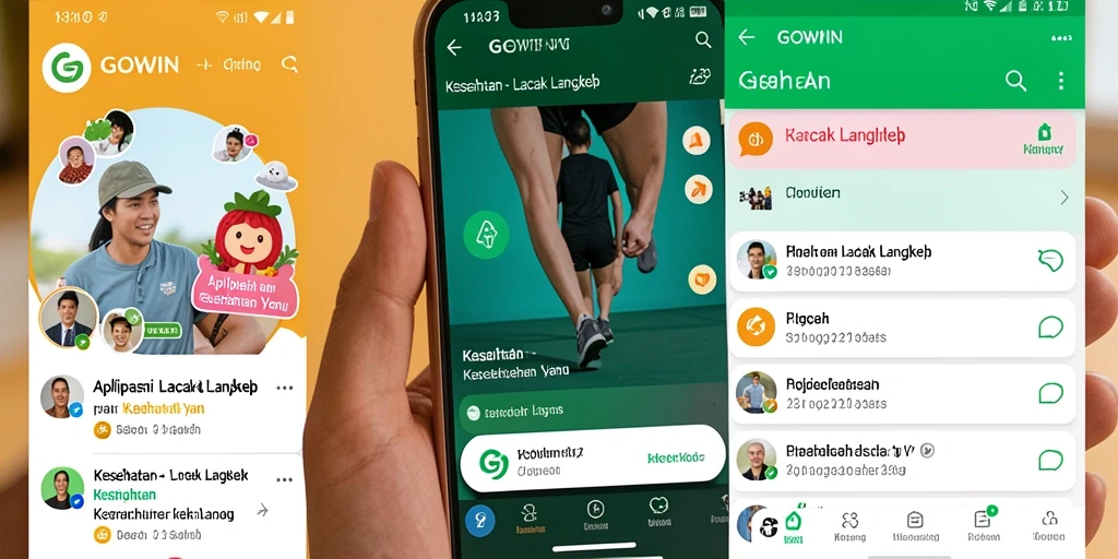 Screenshot utama GOWIN menampilkan antarmuka pelacakan langkah yang menarik.