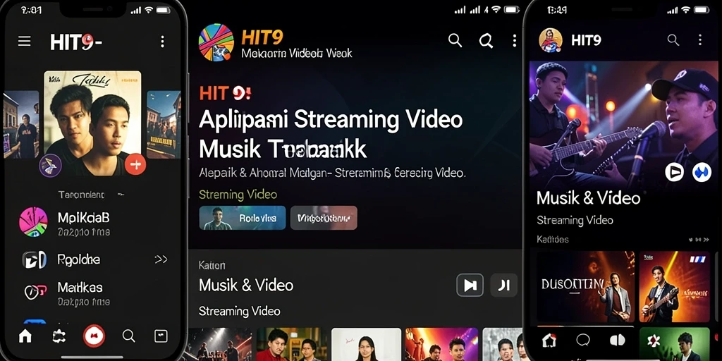 Antarmuka aplikasi HIT9 dengan fitur Streaming Video yang menarik.