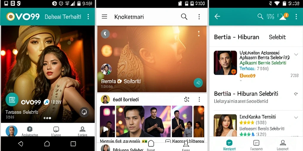 Antarmuka OVO99 menunjukkan berita selebriti terupdate dengan desain yang menarik.