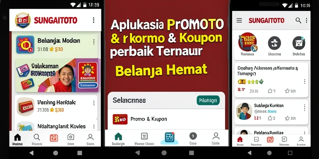 Antarmuka utama SUNGAITOTO menampilkan berbagai kupon dan promo menarik.