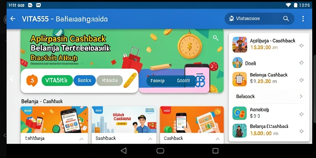 Antarmuka aplikasi VITA555 dengan fitur cashback yang menarik.